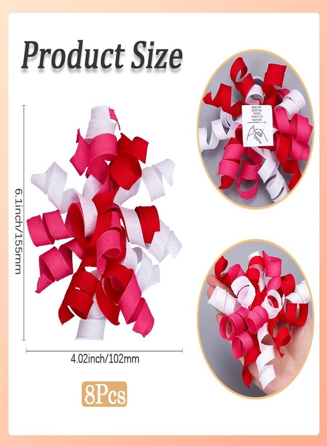 SOFPLATE 1 Box 8 Counts Gift Wrap Bows Valentines Day Curly Bows Decor Red Pink White Self Adhesive Grosgrain Ribbon Bows for Gift Wrapping Treat Bags Gifts Bag Birthday Party Decorations 6 x 4 Inch - Image 2